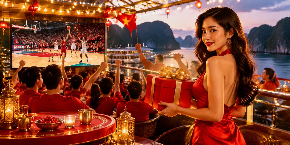 Người dùng tại Vịnh Hạ Long theo dõi bóng rổ và khám phá game mới trên điện thoại