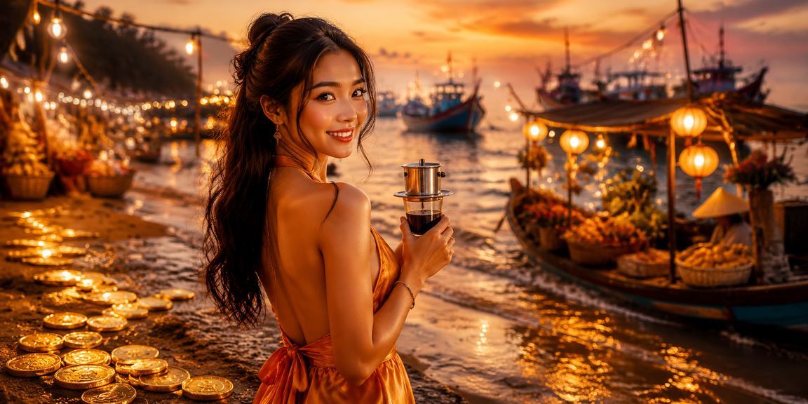 Người dùng tại Mũi Né thưởng thức cà phê và chơi casino app trên điện thoại